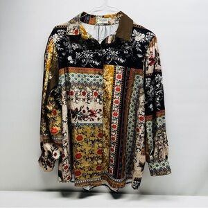 TALISMAN Floral Patchwork Long BISHOP Sleeve OVERSIZED Shirt SIZE M